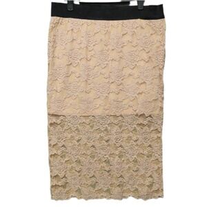 Free People Kas New York Skirt Womens M Blush Tan Floral Lace Midi Pencil SK9469
